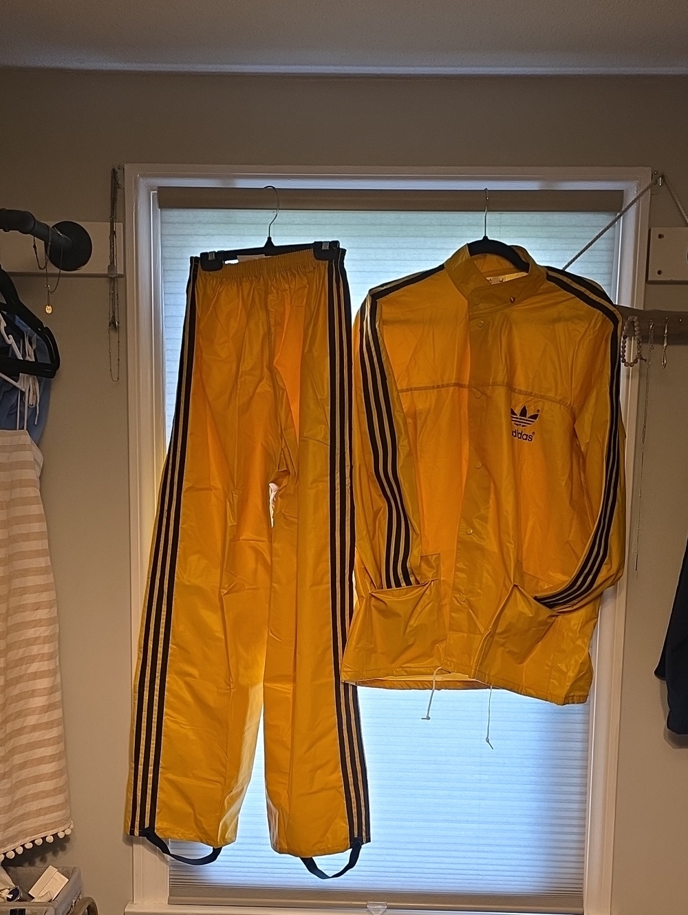 Vintage adidas Yellow Three-Stripe Rain Track Jacket and Pants